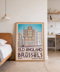 Wide composition Brussels Architecture Print with centered historic building and neighboring blocks