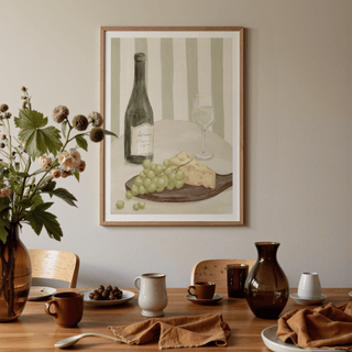 Elegant Dining Room Print for dining nook, Green and White color theme