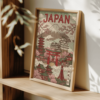 Red pagoda Japan Art Print for meditation room decor