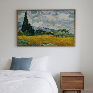 Cypress Tree Landscape art print, Yellow sky and Green trees, hallway wall art