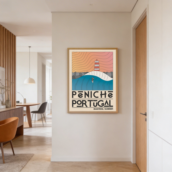 Zoomed view of balustrade detail and blue water on travel poster