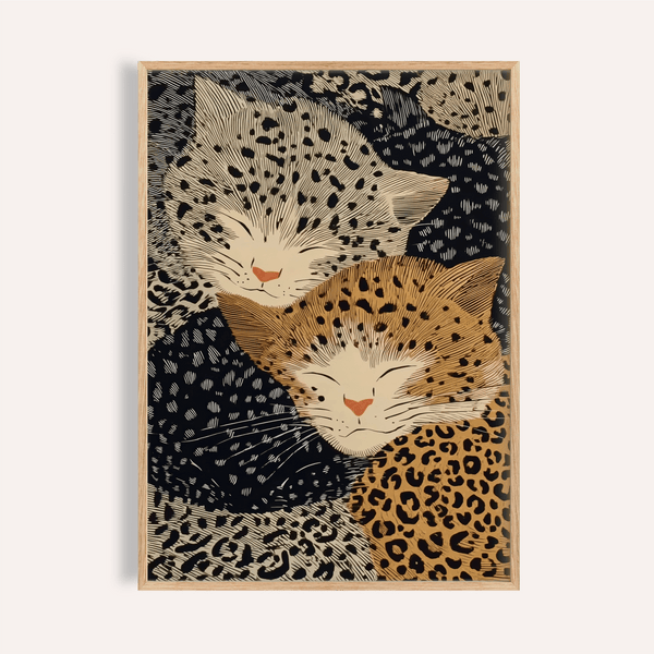 Leopard Print Wall Art with Orange and Beige in a bedroom, art print