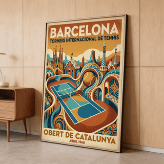 Barcelona Tennis Wall Art close-up of dated tournament text and clay court lines