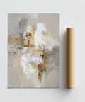Modern Abstract Gold Wall Art print, main colors Gray and White, perfect for office