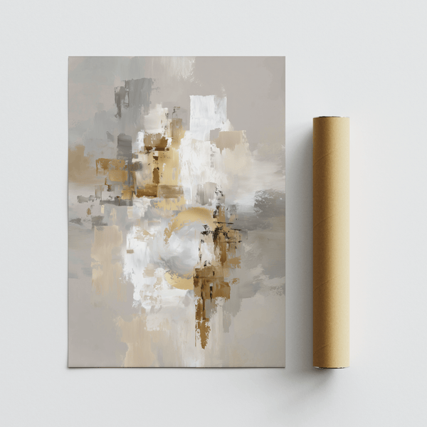 Modern Abstract Gold Wall Art print, main colors Gray and White, perfect for office
