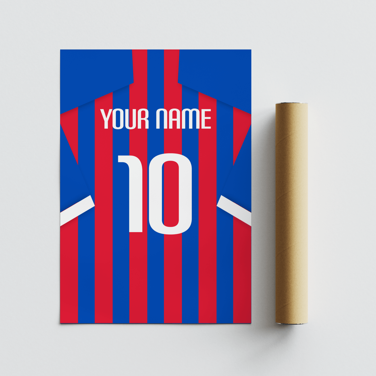 Centered Crystal Palace Football Shirt Poster showing large number 10 on a vertically striped shirt layout