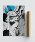 Modern Japanese Fox Print with Blue eye, ideal home office art print