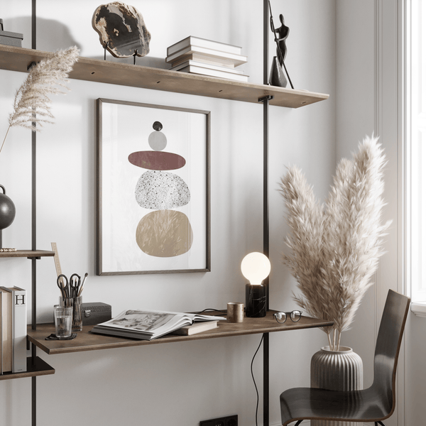 Stacked rocks style Abstract Rock Art Print in Gray for modern dining room