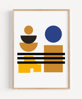 Mid-century geometric Bauhaus wall art in bold colours, perfect for minimalist interiors
