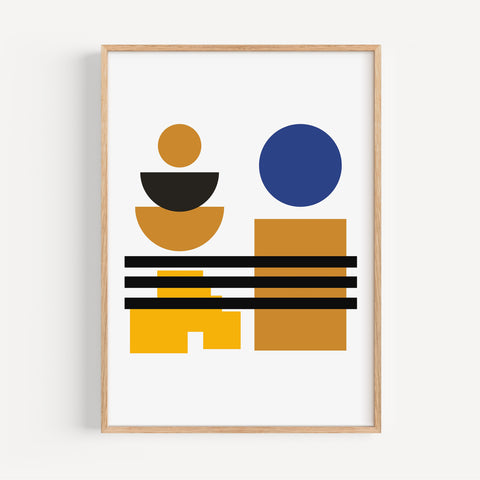 Mid-century geometric Bauhaus wall art in bold colours, perfect for minimalist interiors
