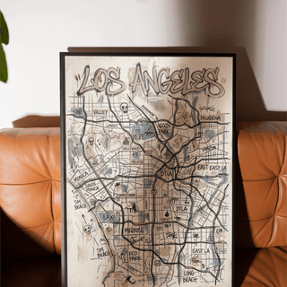 Urban city map wall print highlighting Santa Monica and Highway 10