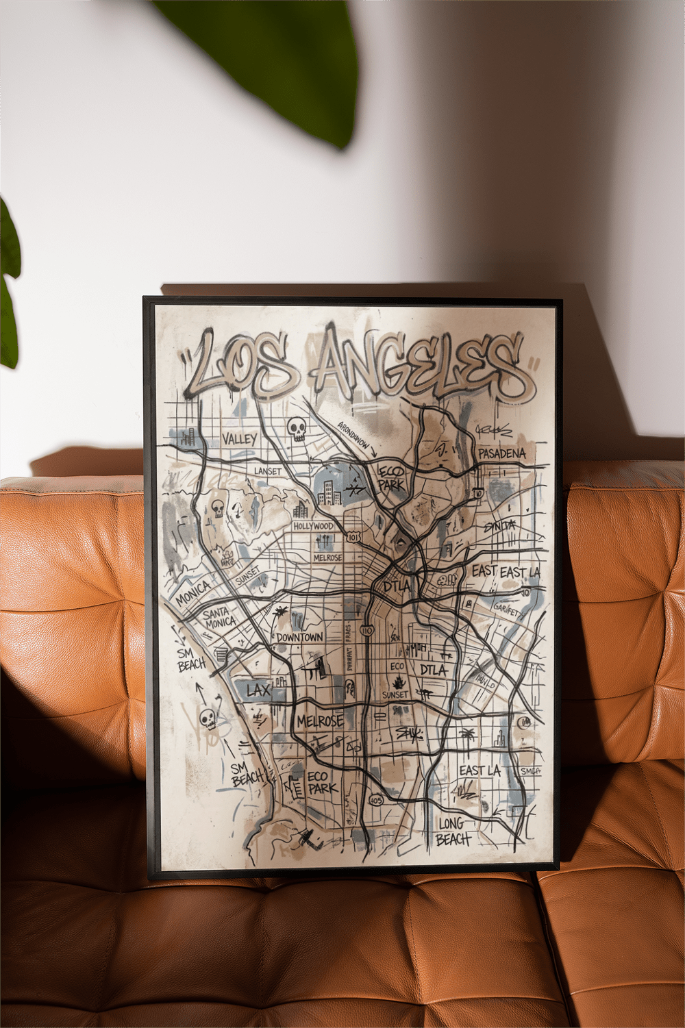 Urban city map wall print highlighting Santa Monica and Highway 10