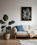 abstract black and white art print with torn shapes for bedroom