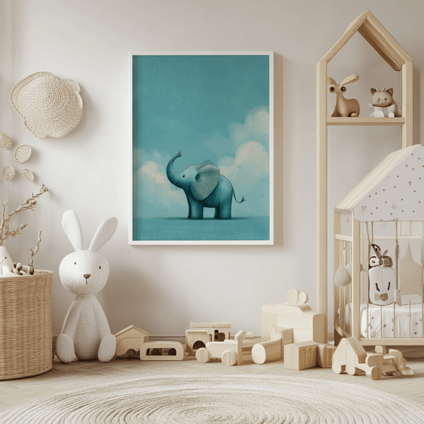 Safari themed Nursery Animal Poster in blue for toddler bedroom wall
