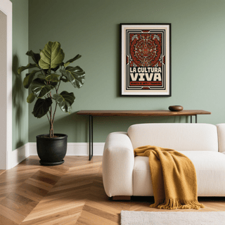 Poster layout featuring concentric ring symbols and Spanish banner text
