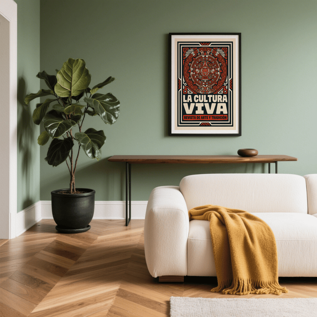 Poster layout featuring concentric ring symbols and Spanish banner text