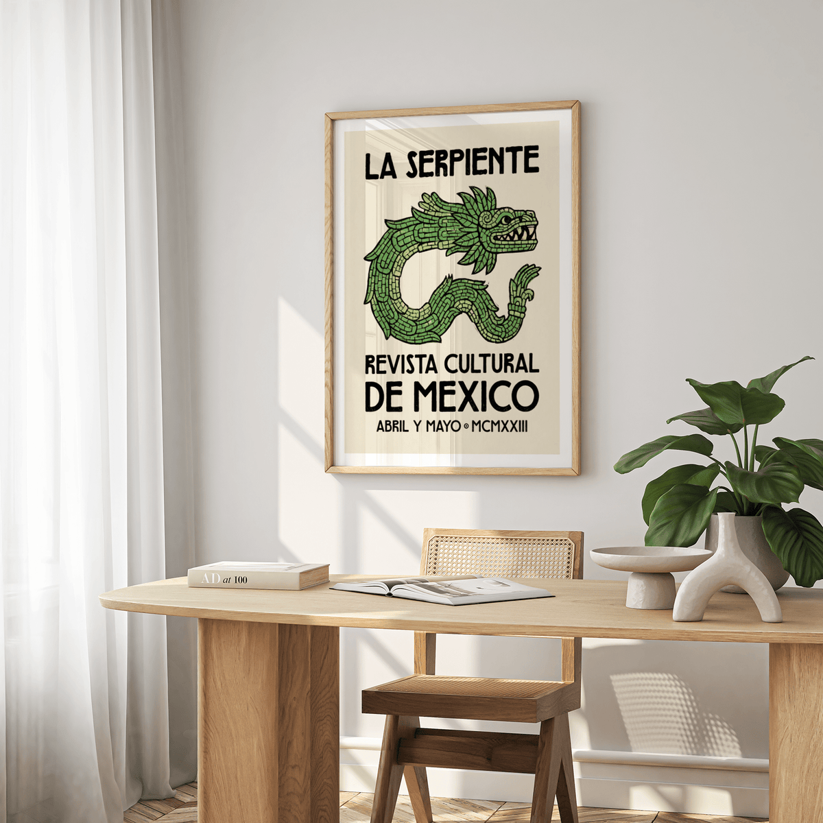 Angled view serpent poster print with hand-drawn typography and clean negative space