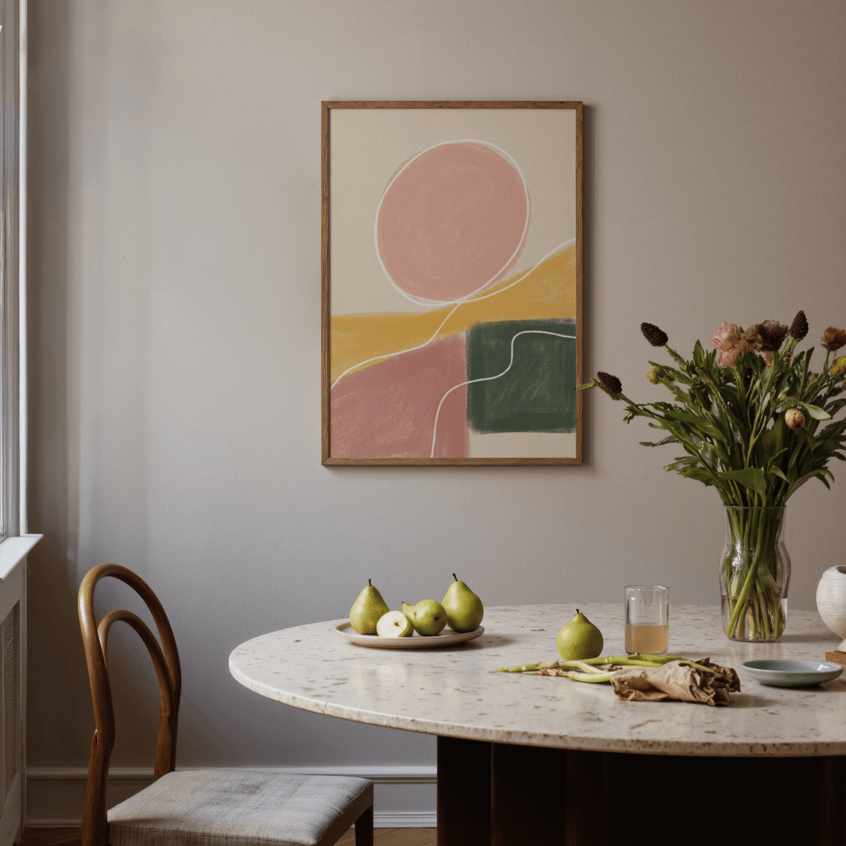 Clean Modern Abstract Print wall décor with centered circle motif