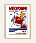 Negroni Cocktail Print with Red, Orange, and Blue for bar wall art