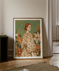 Floral Girl Illustration wall art with beige and green, ideal for creative studio