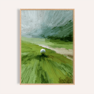 Abstract Green Wall Art golf course painting with central white ball