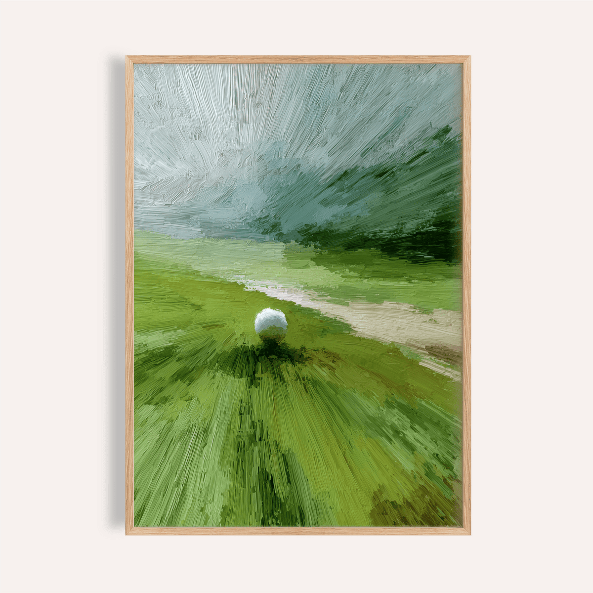 Abstract Green Wall Art golf course painting with central white ball