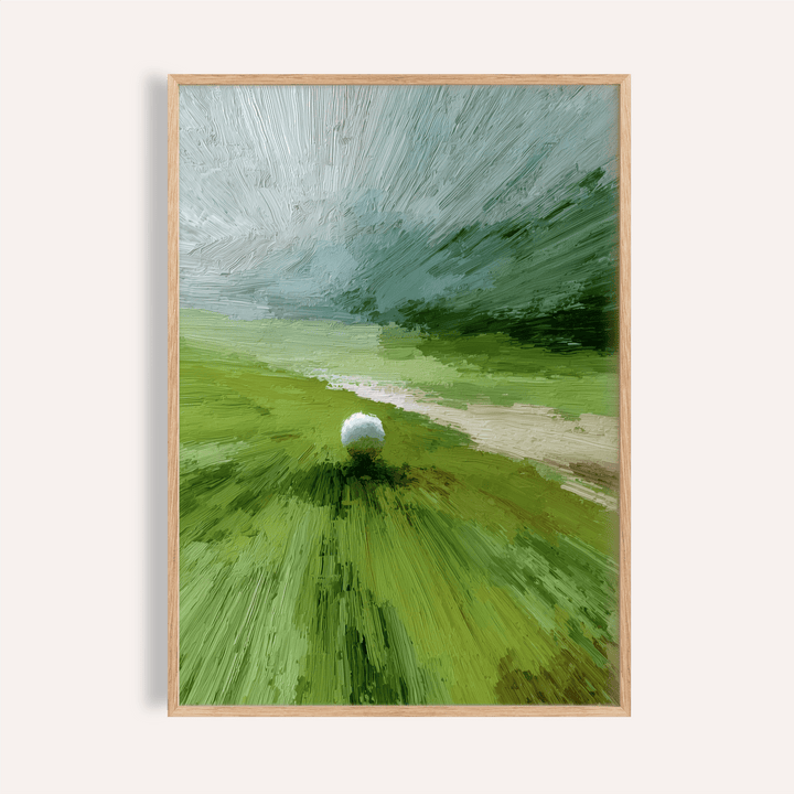 Abstract Green Wall Art golf course painting with central white ball