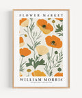 Vintage floral wall art featuring orange poppies and green leaves
