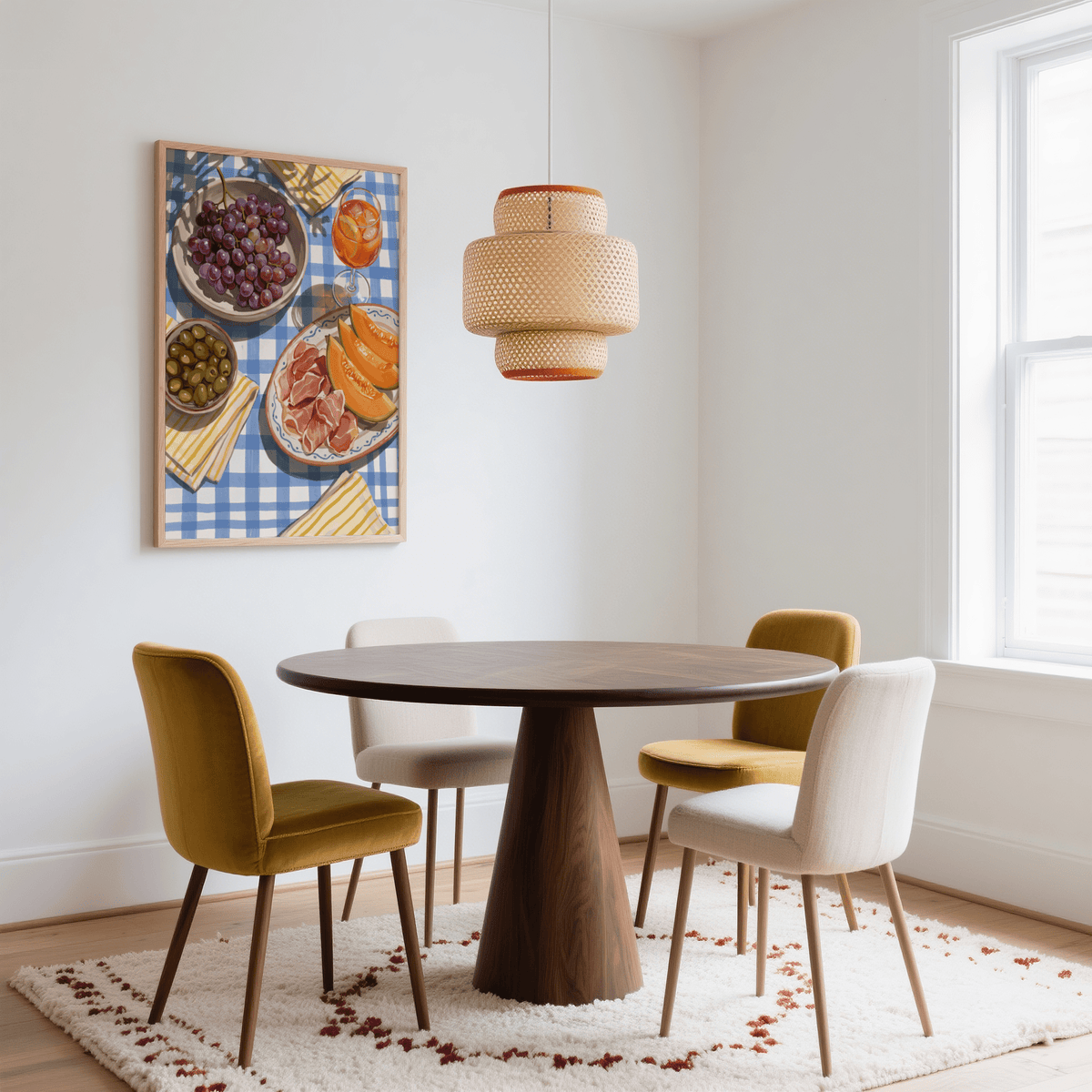 Picnic Decor Wall Art blue-themed wall art print for dining room