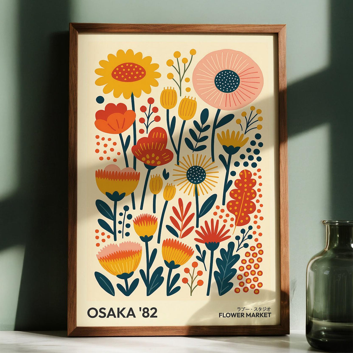 Wall Art Flowers with abstract floral arrangement on cream background