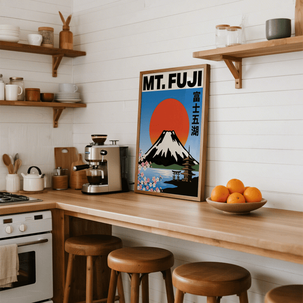 Mt Fuji Wall Art with Orange sunrise, art print for bedroom ambiance