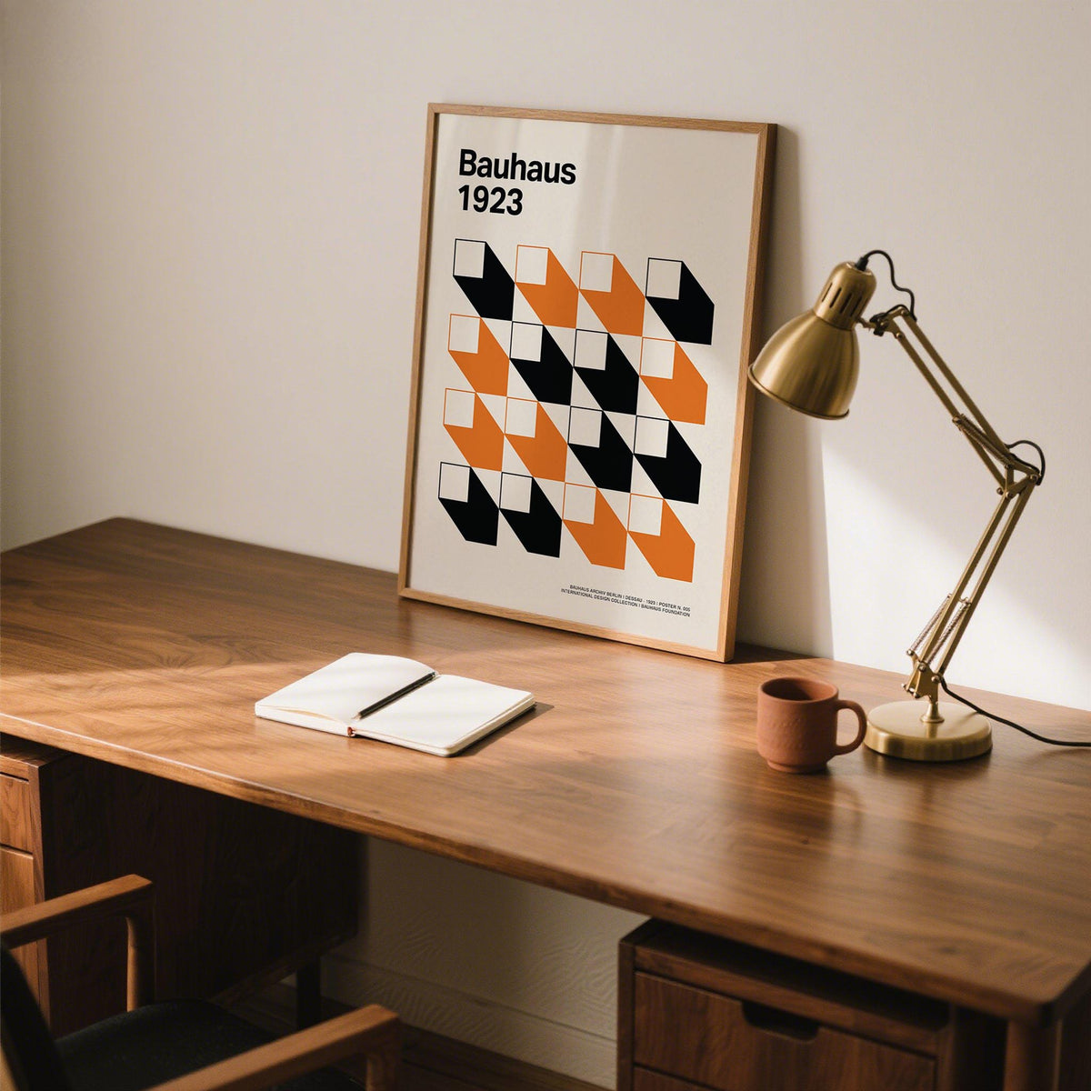 Abstract geometry and vintage design in this artwork for office décor.