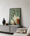 Birds Wall Art artwork of clustered cranes with beige and white plumage