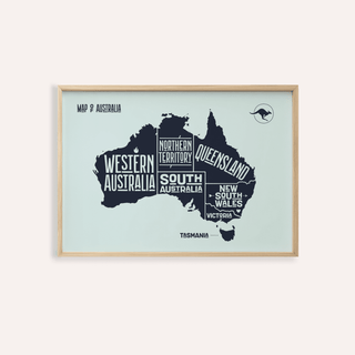 Australia Map Print blue wall art for modern living room decor