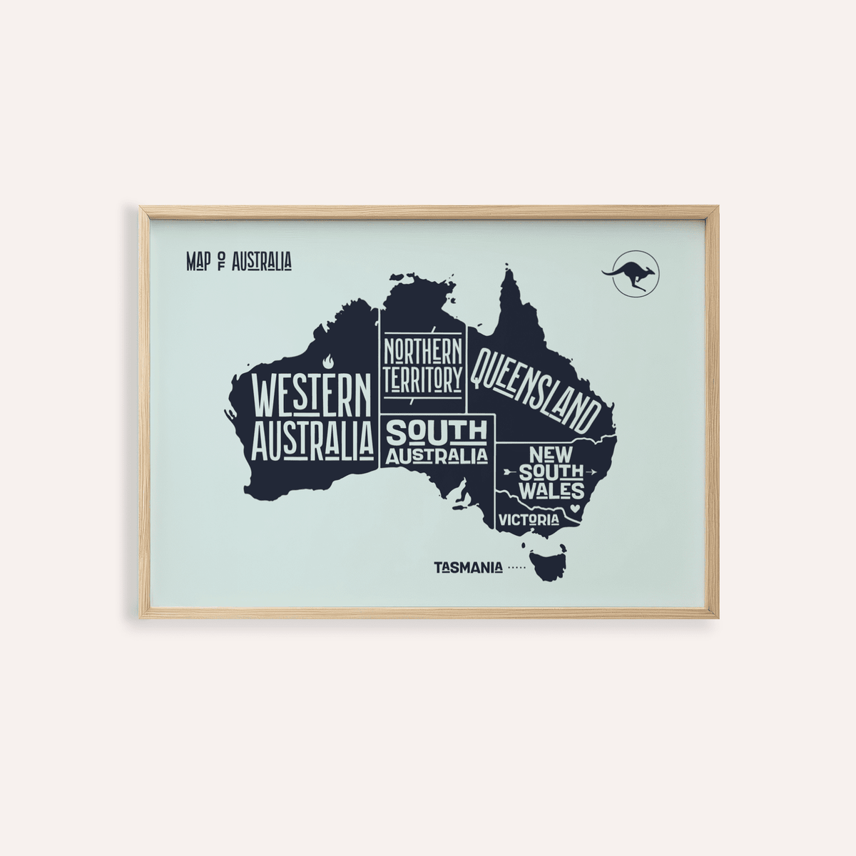 Australia Map Print blue wall art for modern living room decor