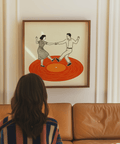 Cheerful Vintage Dance Art Print in orange for hallway wall art poster