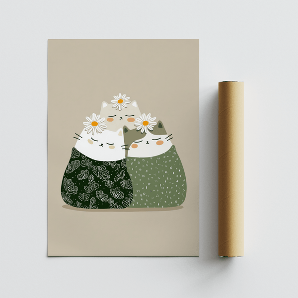 Adorable Illustrated Cat Wall Art featuring White cats for entryway print