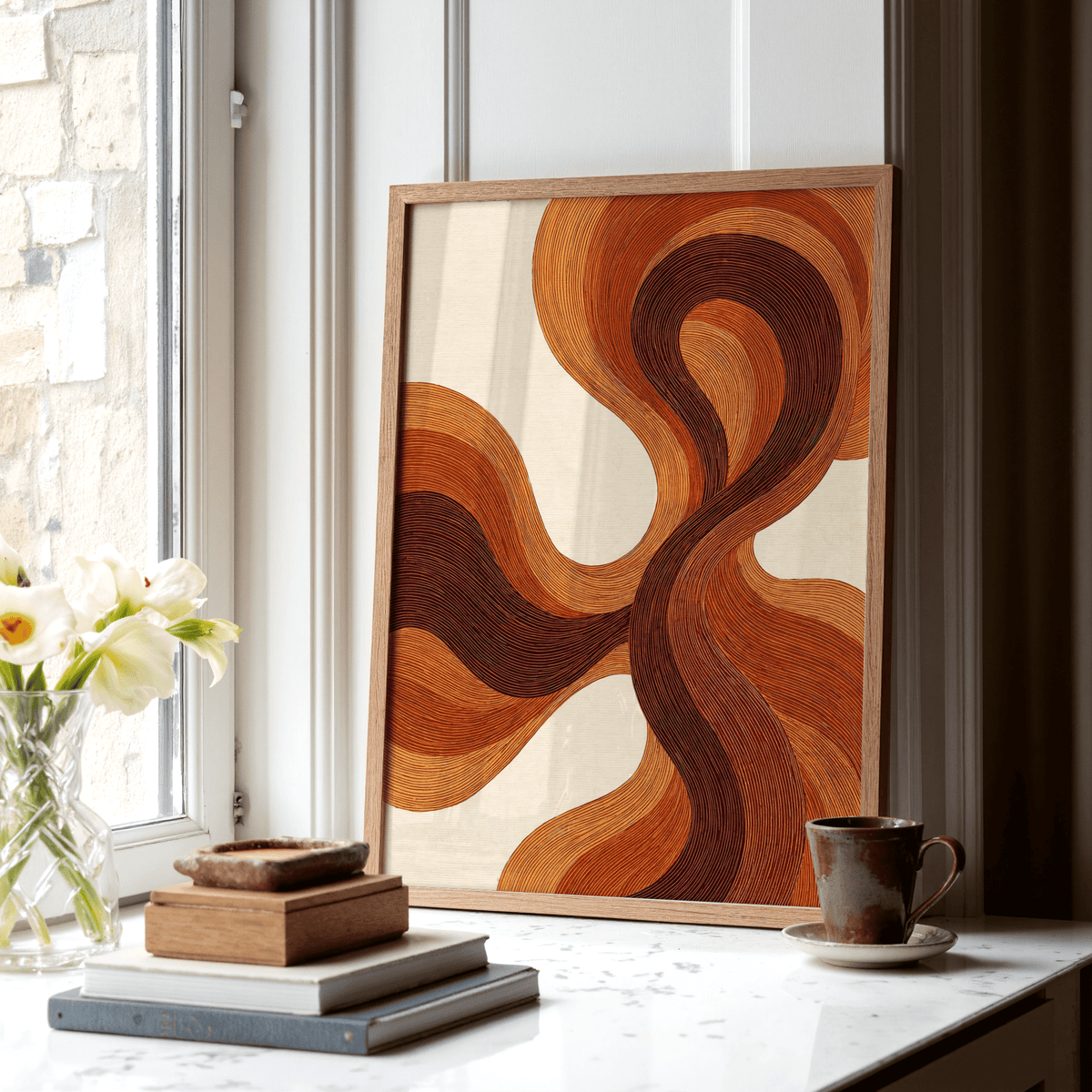 Organic Line Poster design in orange tones, ideal for bedroom wall art
