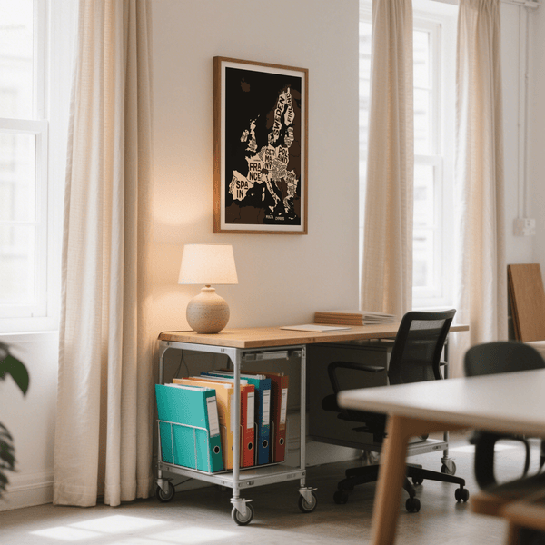 Europe Poster Brown Beige White wall art accent for reading nook