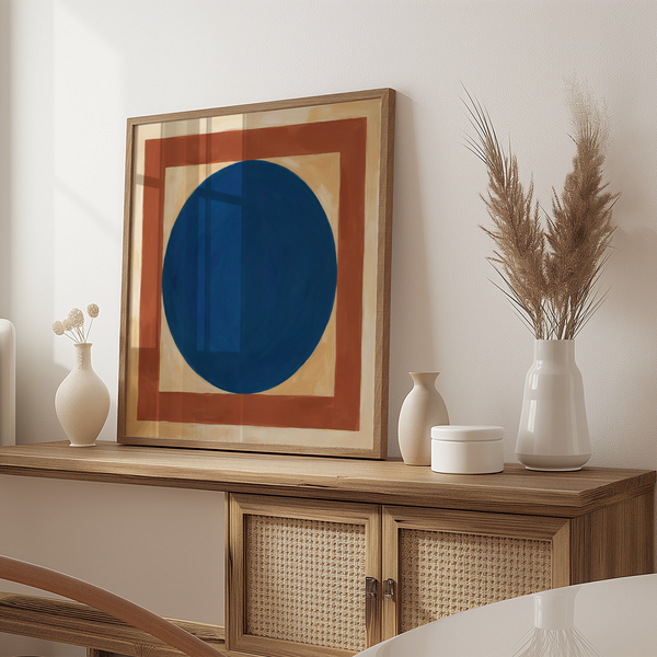 Minimalist Circle Art modern poster in Blue, Brown, Beige for dining area