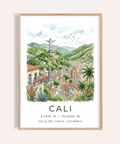 Illustrated Cali Colombia Poster print with mountains and city skyline