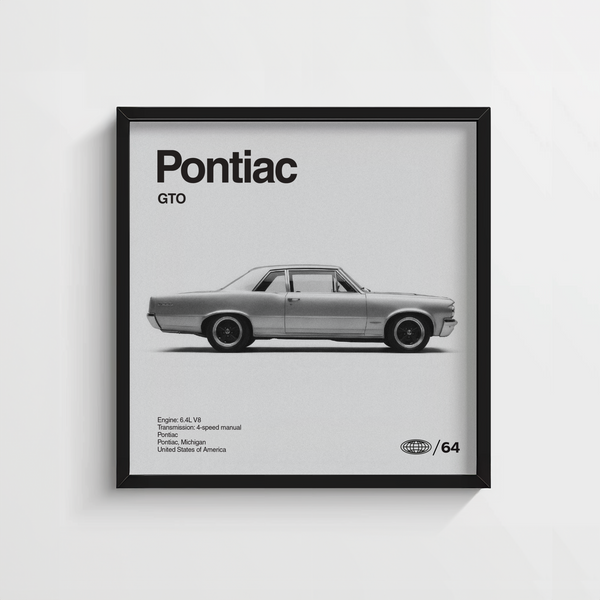 Black, White, and Gray Pontiac Gto Art Print for man cave decor