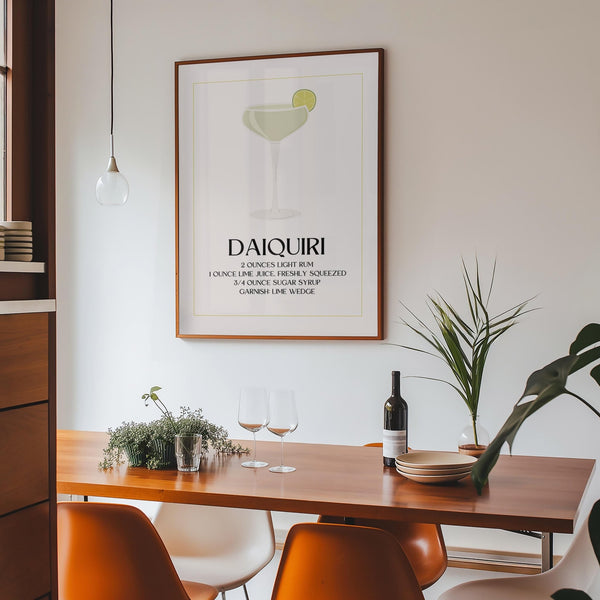 Daiquiri recipe poster in light green tones for elegant kitchen wall decor.