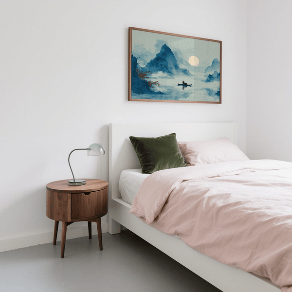 Serene Blue Zen Wall Art Print for living room wall art, tranquil scene