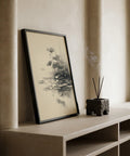 Ink-painted lotus flower wall art with delicate pond reflections.