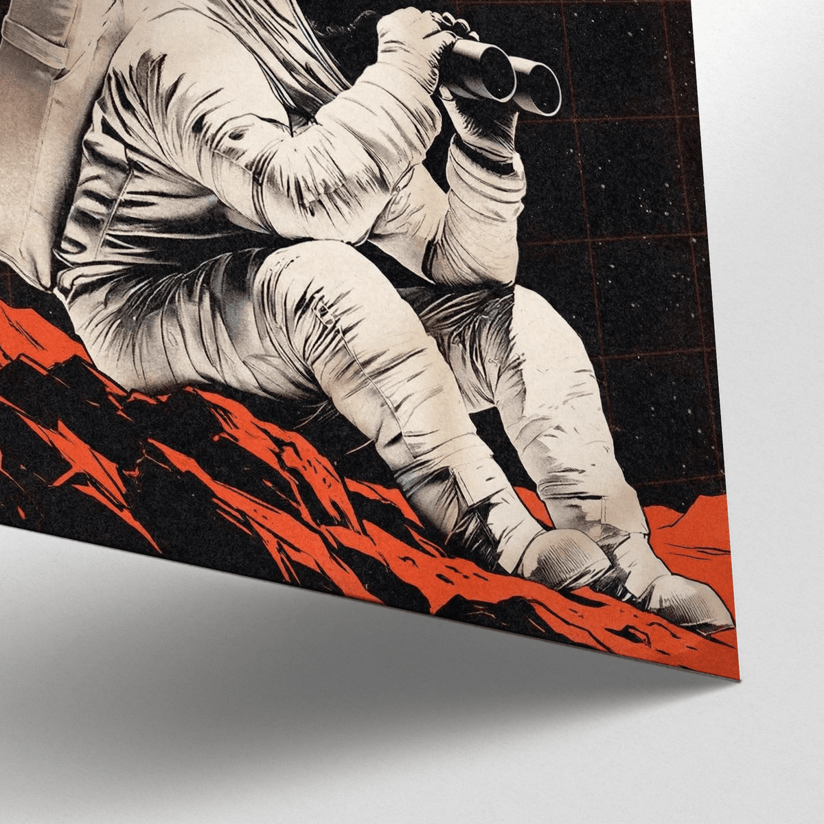 Space Exploration Poster in orange, white, and beige, bedroom art print