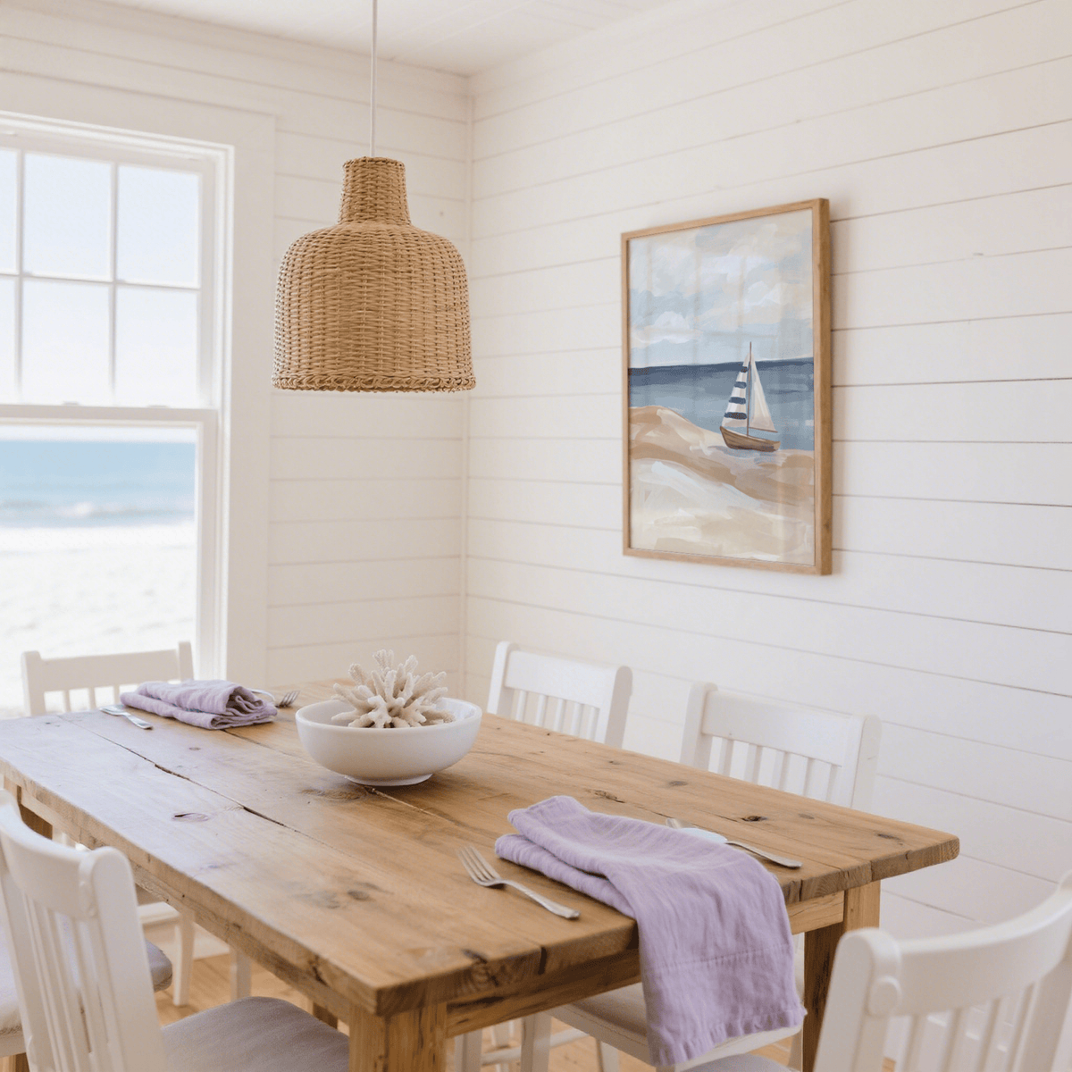 Beach Sailboat Wall Art print with blue tones for bedroom décor