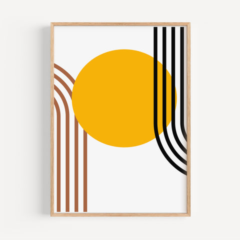 Modern geometric Bauhaus wall art in yellow and black, ideal for minimalist interiors
