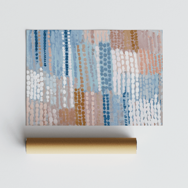 Contemporary pastel blue and pink abstract prints with beige, pink, blue for studio decor