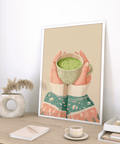 Matcha Tea Art Print with soft pastel green for dining room art print